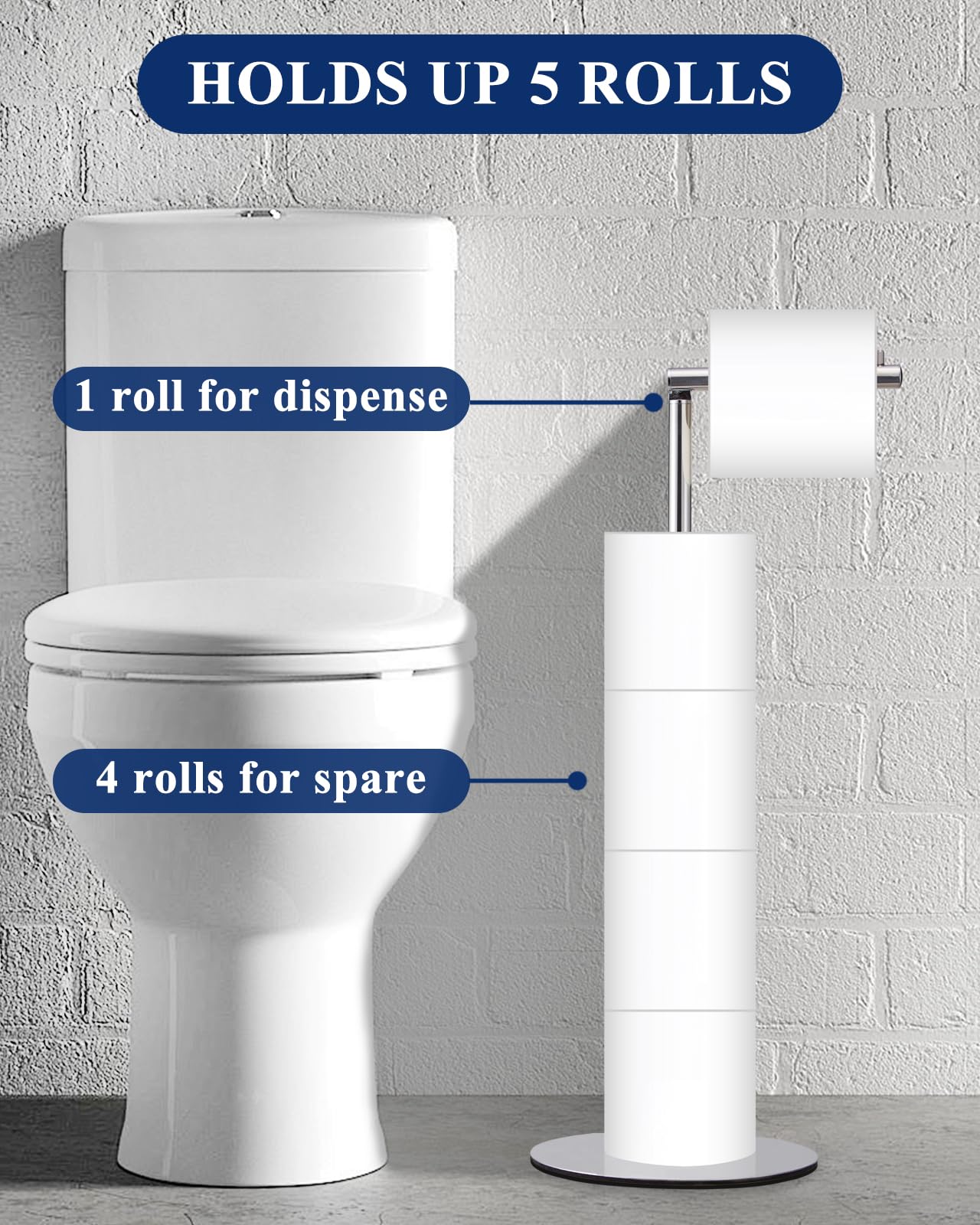 Free Standing Toilet Paper Holder Stand with Reserve - Modern Chrome Bathroom Tissue Roll Stand for 4 Rolls | Space-Saving Bathroom Organizer for Small Spaces & Luxury Homes - Housen Solutions