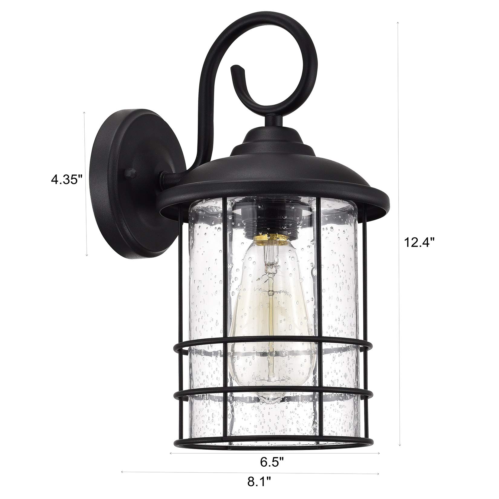 MICSIU Textured Black 12 Inch Outdoor Wall Sconce with Clear Seedy Glass - Waterproof Exterior Light Fixture for Porch, Entryway, Patio, Garage & Doorway - Perfect for Home Security and Landscape Lighting