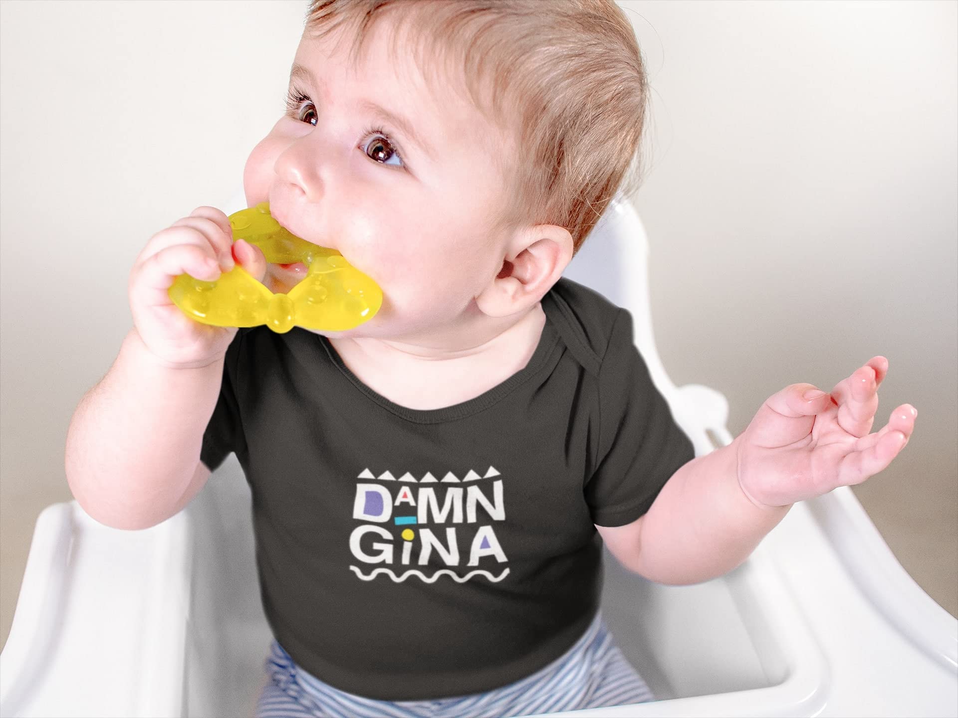 Pop Threads Damn Gina Baby Bodysuit - Retro 90s Funny Infant Onesie for Boys & Girls | Cute Newborn Gift, Baby Shower Present & 90s Nostalgia Outfit