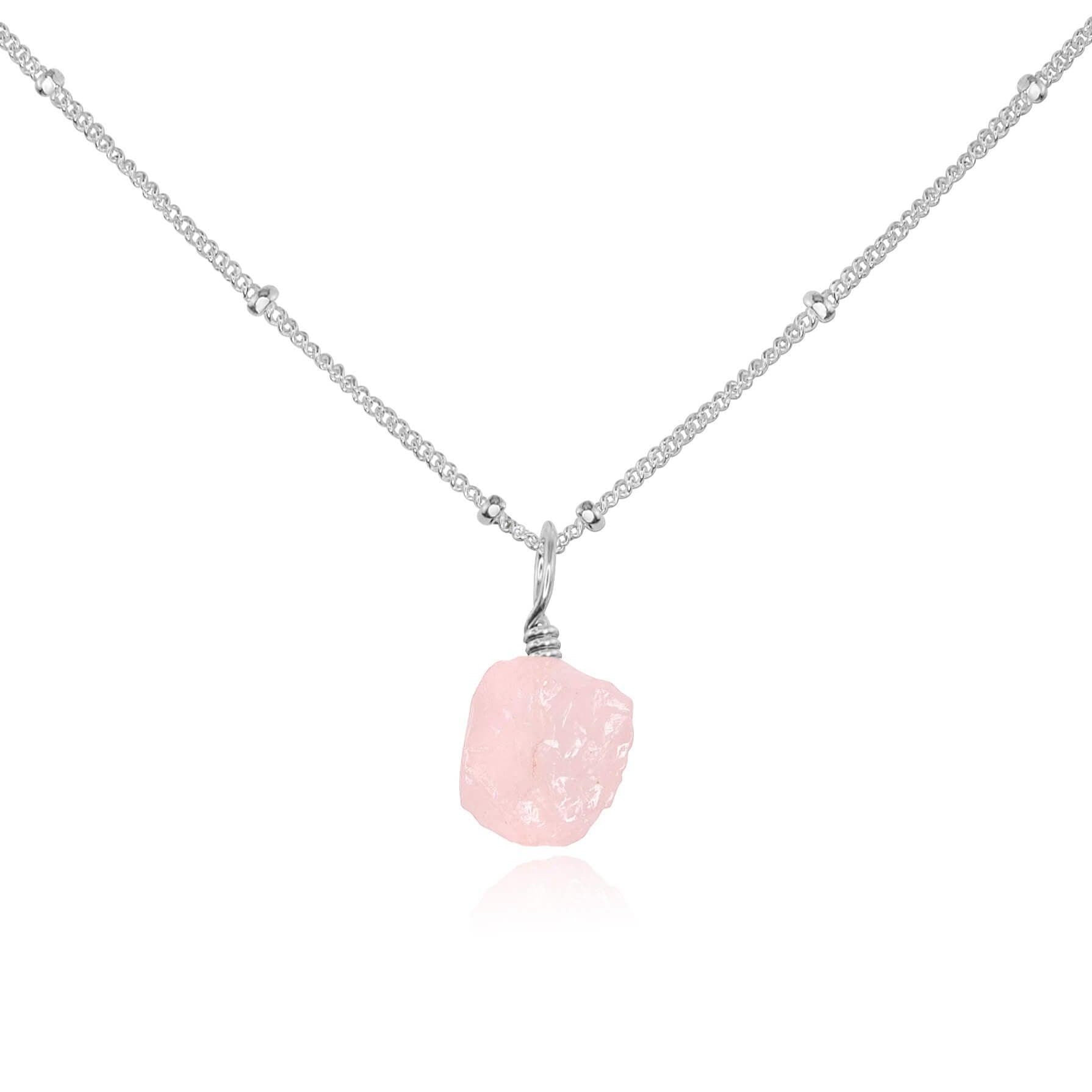Tiny Raw Rose Quartz Pendant Necklace - Natural Healing Crystal Jewelry for Women - Perfect for Meditation, Yoga & Spiritual Gifts