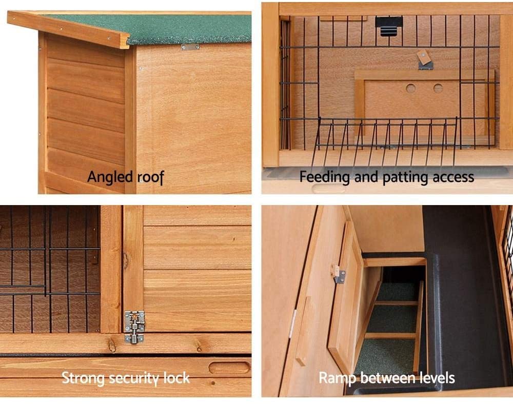 2 Story Wooden Rabbit Hutch - Spacious Outdoor Bunny Cage with Ramp & Waterproof Roof - Perfect for Backyard, Garden, or Patio Rabbit Housing