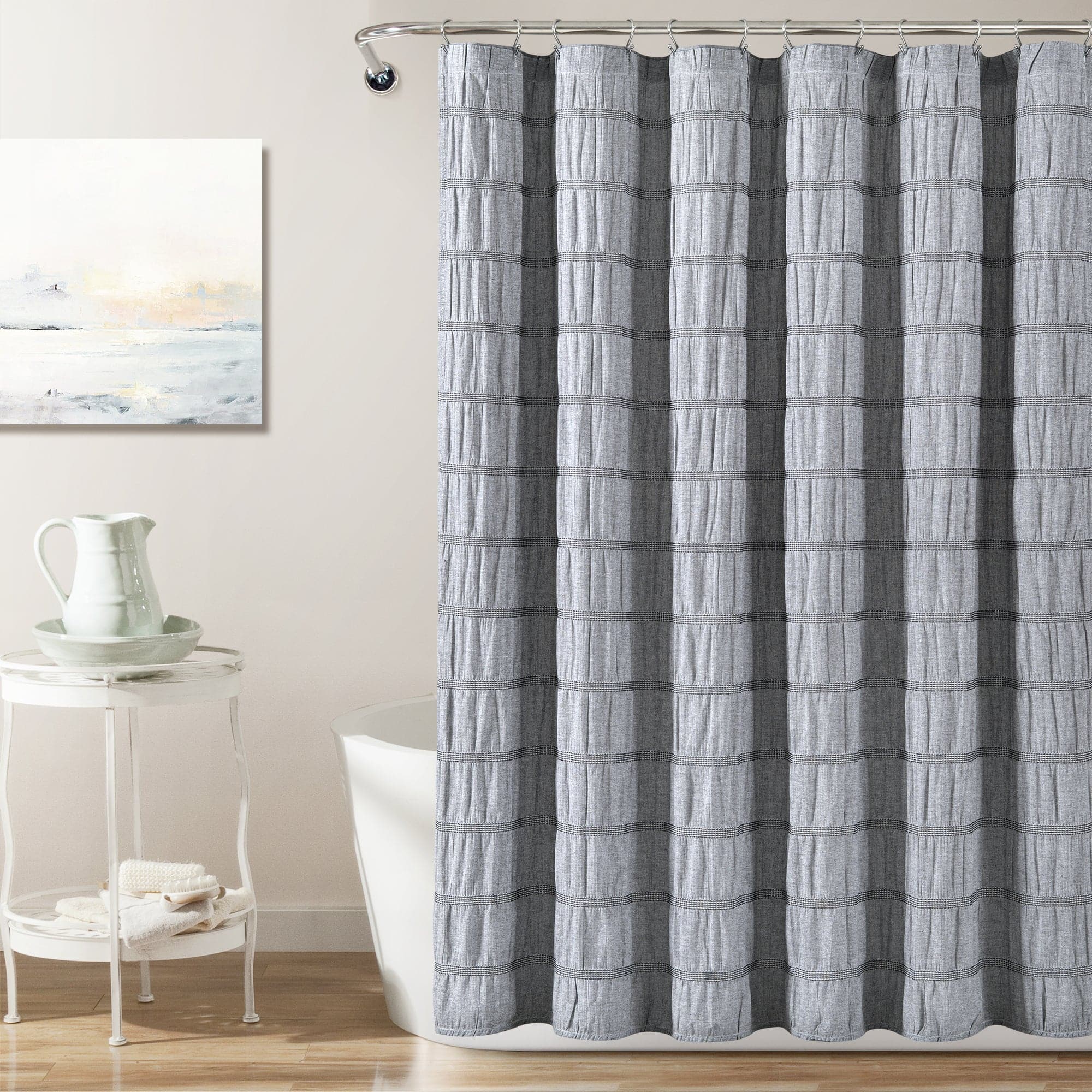 Waffle Stripe Woven Cotton Shower Curtain - Breathable Bathroom Decor for Modern & Farmhouse Style Homes