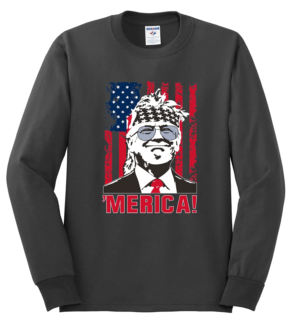 Funny Vintage Trump USA Flag Sleeve Print Political Men's Long Sleeve T-Shirt - Ultra MAGA Patriotic Gift for Conservatives, Rally Wear & American Pride Apparel