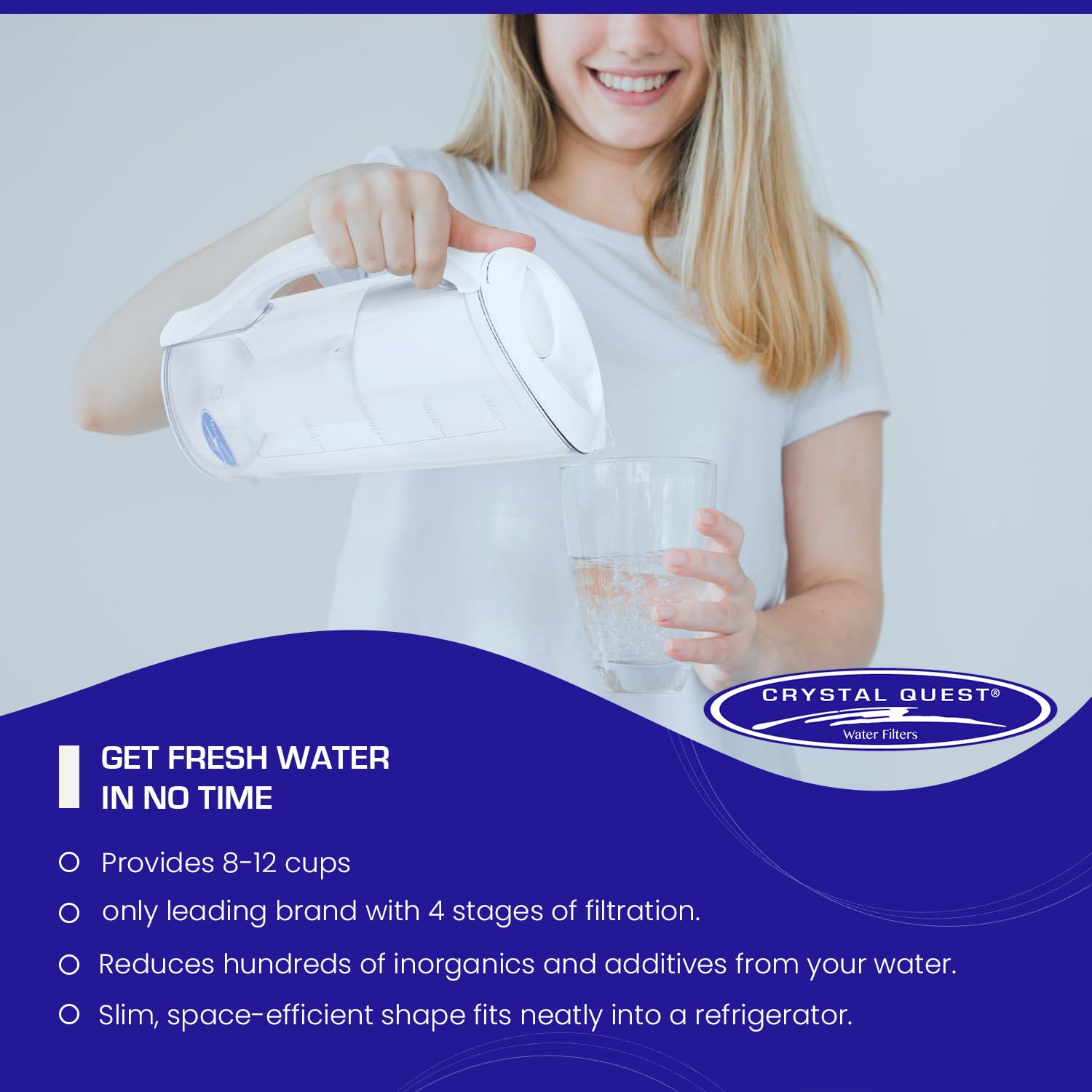 Crystal Quest Clear Demineralizing (DI) Water Pitcher Filter System - BPA Free Water Purifier for Home & Office - Removes Impurities for Cleaner Drinking Water