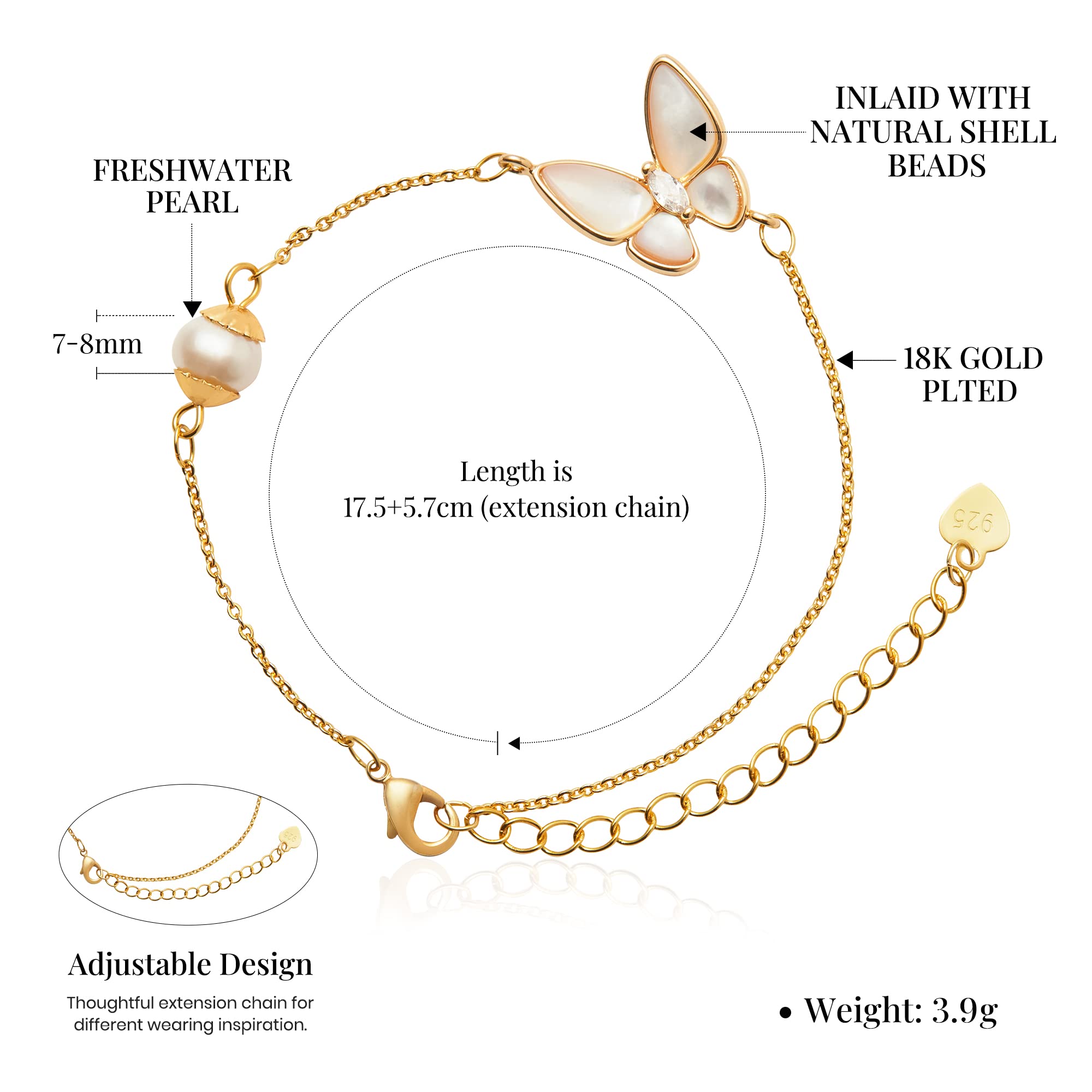 Handmade Pearl Bracelet for Women - Elegant Link Bracelet Fashion Jewelry Gift for Birthday, Wedding, Valentine's Day - Perfect for Date Night, Bridal Shower & Special Occasions