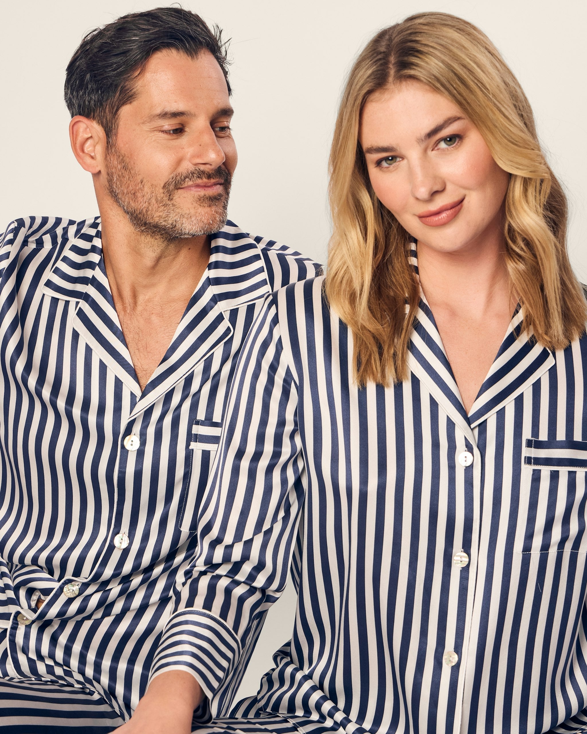 Women's Navy Blue Silk Pajama Set - Soft & Comfortable Sleepwear with Bengal Stripe Design - Perfect for Relaxing at Home, Lounging & Gift Giving