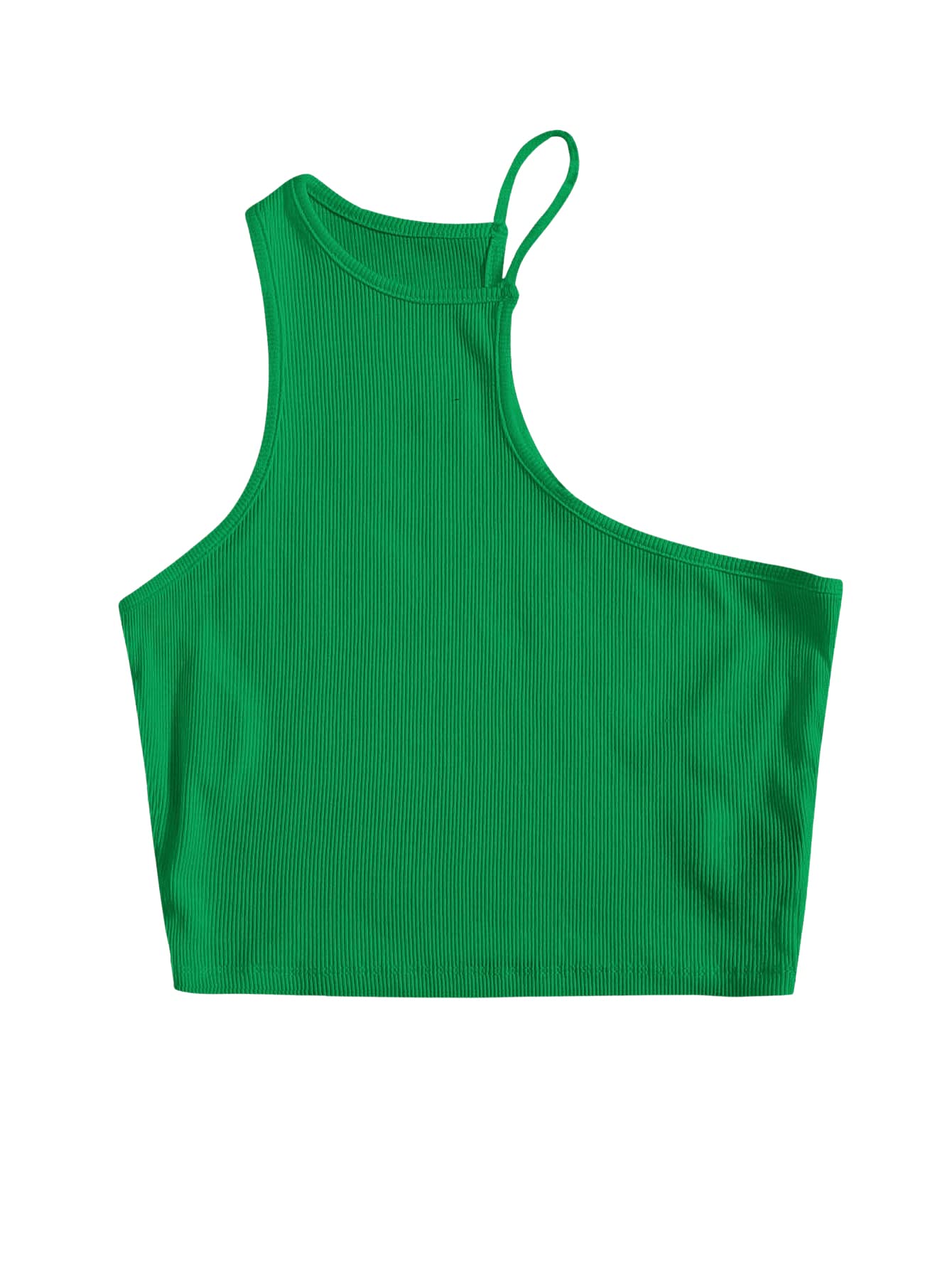 WDIRARA Women's One Shoulder Rib Knit Crop Tank Top - Sleeveless Slim Fit Summer T-Shirt for Casual Outfits, Beachwear & Party