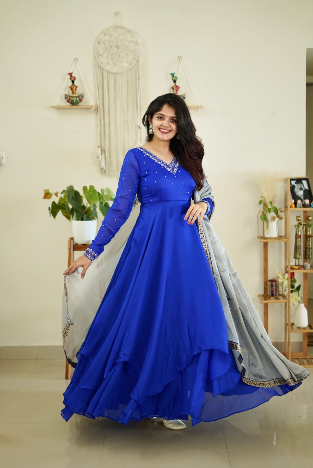 Premium Double Layer Anarkali Dress by Sakshi - Elegant Indian Ethnic Wear for Women | Perfect for Weddings, Parties & Festive Occasions