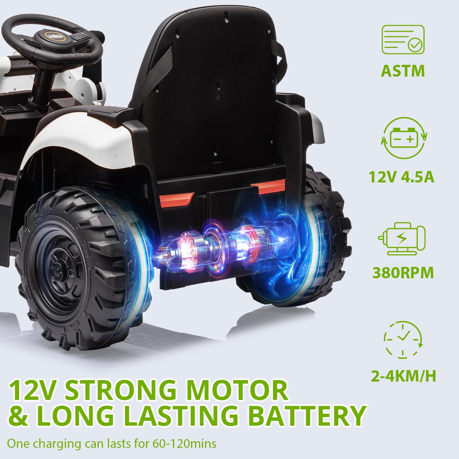 GARVEE 4-in-1 Kids Ride-On Tractor Toy with Excavator, Bulldozer & Front Loader - 12V Battery Powered, Parent Remote Control, Removable Play Tent, Horn & EVA Tires - Perfect for Outdoor Play, Backyard Fun & Construction Pretend Play (White)