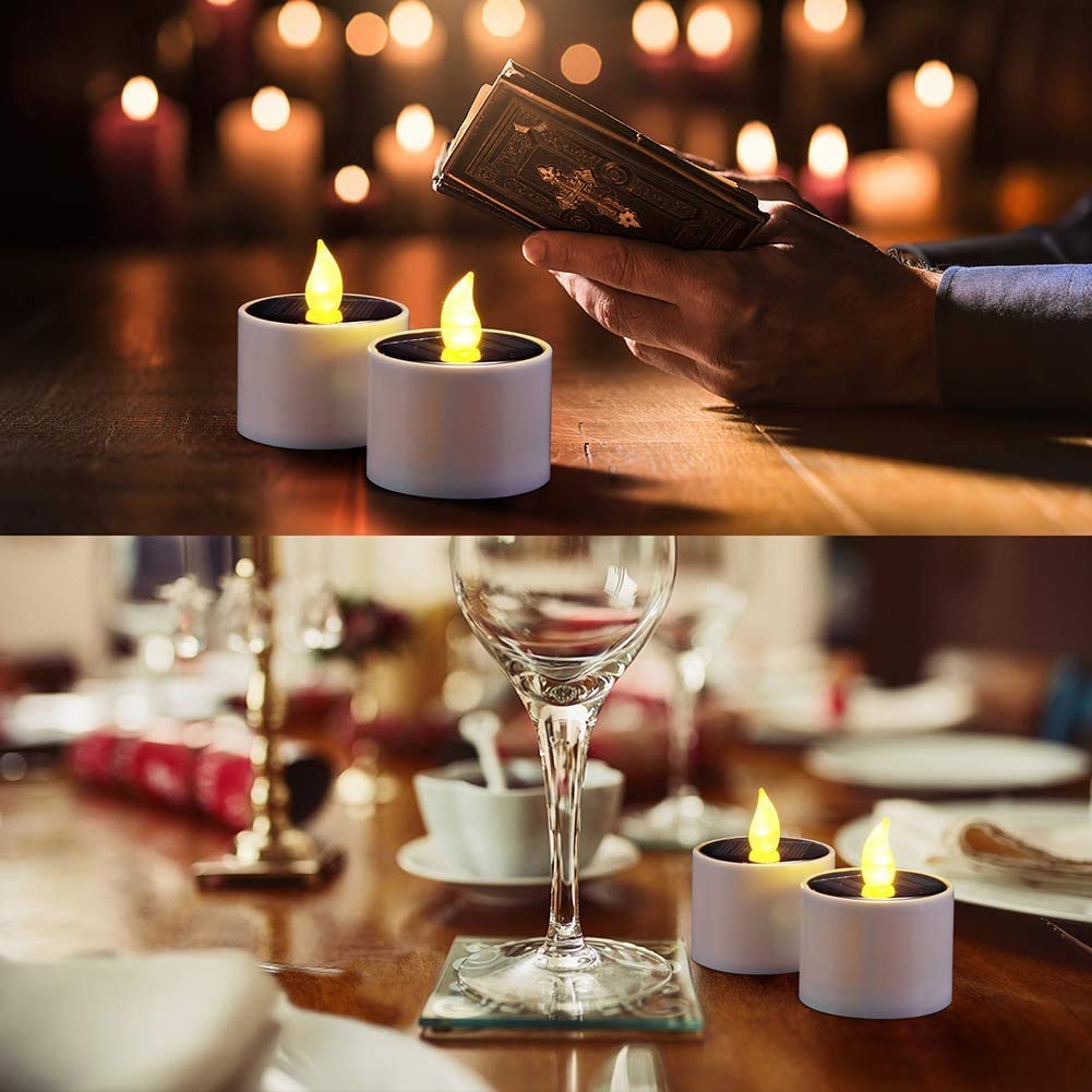 6 Pack LED Tealight Candles - Solar Powered, Waterproof, Flameless Flickering Warm White Lights for Outdoor Garden, Yard, Party, Wedding, Festival & Christmas Decor - Perfect for Romantic Dinners, Patio Ambiance, and Holiday Centerpieces