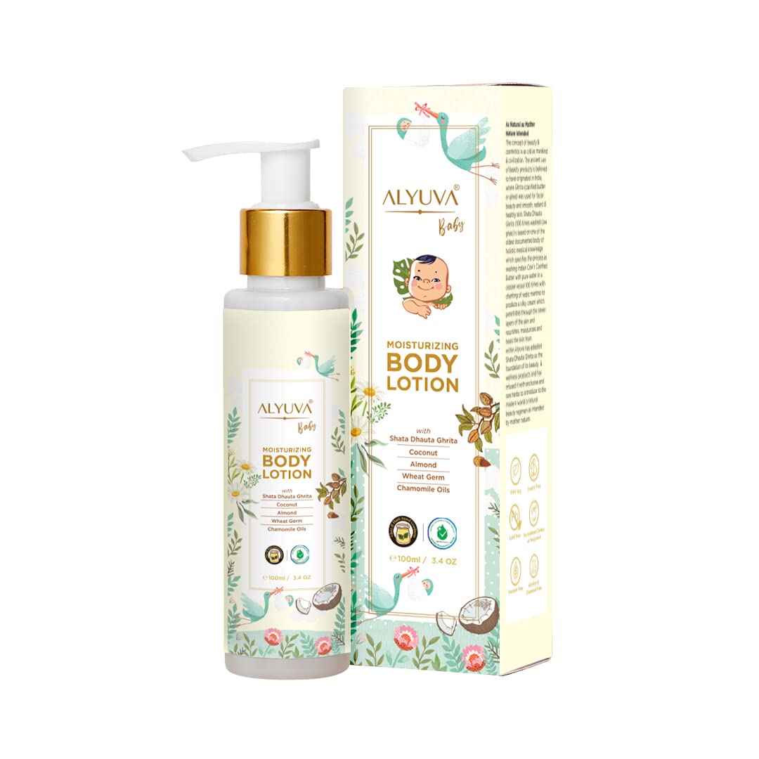 Alyuva Baby Moisturizing Lotion 100ml - Hypoallergenic & Fragrance-Free for Sensitive Skin - Perfect for Daily Baby Care & Newborn Massage