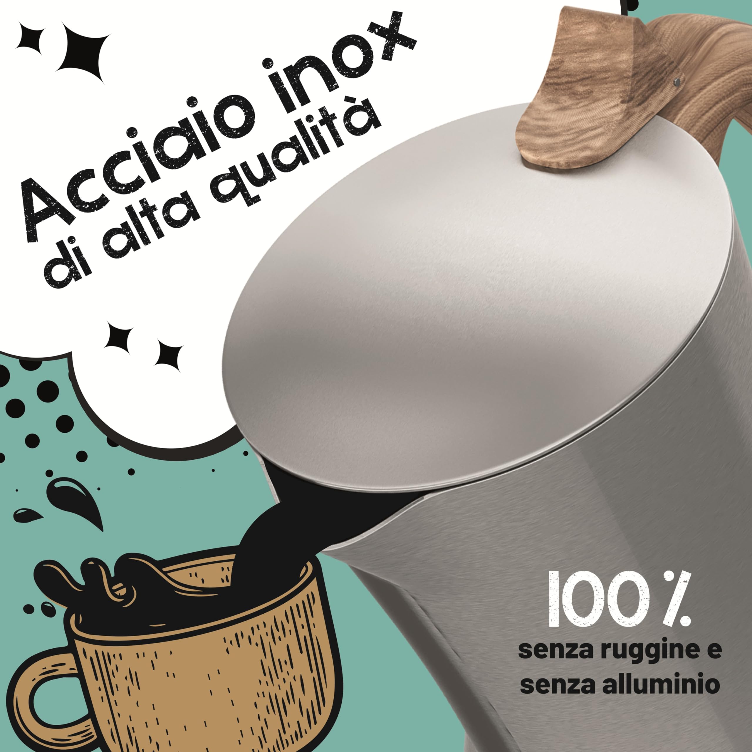 Premium Stainless Steel 4-Cup (200ml) Espresso Coffee Maker - Induction, Gas Stove & Moka Pot Compatible - Perfect for Home, Office & Camping Use