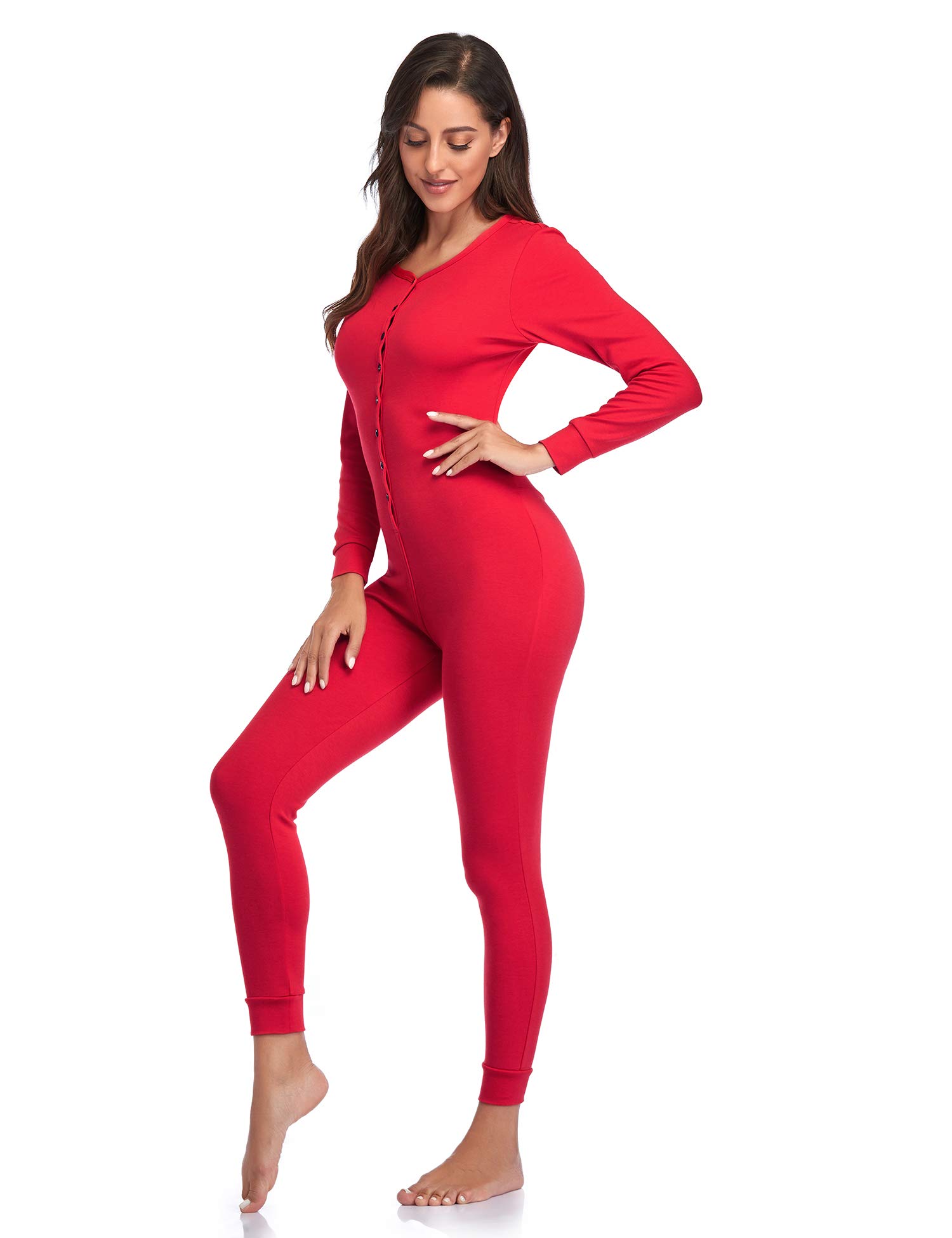 COLORFULLEAF Women's Cotton Onesie Pajamas - Thermal Union Suit Sleepwear for Women | Soft & Cozy One-Piece Jumpsuit with Henley Neckline | Perfect for Winter Nights, Lounging & Sleepovers