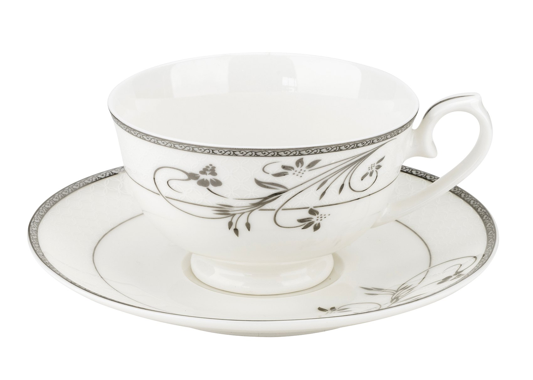 28-Piece Porcelain Dinnerware Set - Elegant Bone China Service by Lorren Home Trends/Viola Design - Includes Dinner Plates, Soup Bowls, Salad Plates, Butter Dishes, Coffee Cups with Saucers & Dessert Bowls - Perfect for Formal Dining, Holiday Entertaining & Everyday Use