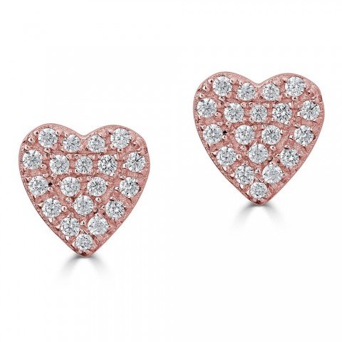 14KT Gold 1/6 CTW Diamond Pave Heart Stud Earrings for Women - Elegant Valentine's Day Gift, Anniversary Present, or Everyday Luxury Jewelry