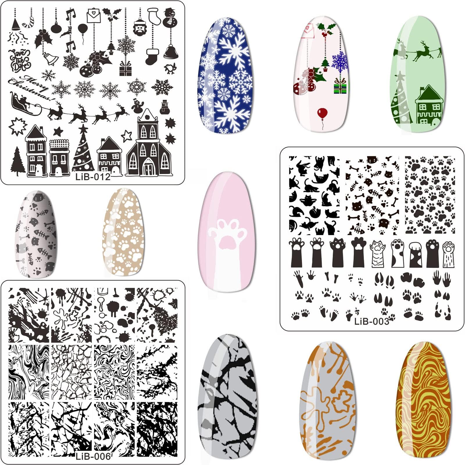 12pcs Nail Stamping Plates Kit with Scraper & Silicone Stamper - Floral Animal Mandala Mermaid Designs for Professional Nail Art | Perfect for DIY Manicures, Salon Use, and Holiday Nail Designs (Christmas, Summer)