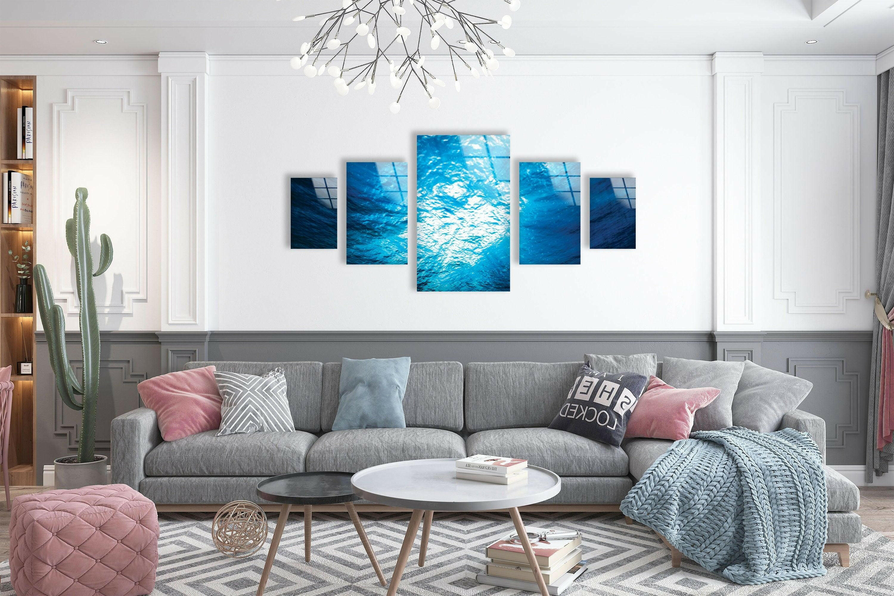 Blue Deep Underwater Abstract Glass Wall Art - Handmade Ocean Themed Decor for Living Room, Bedroom & Office - Perfect Modern Home & Office Decoration