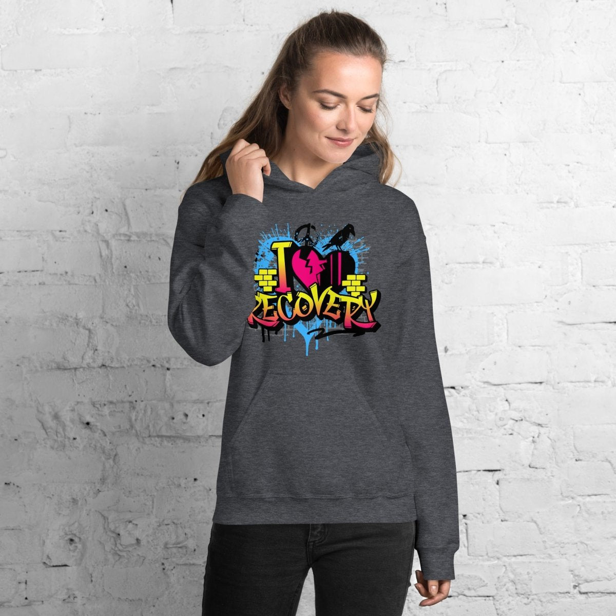 I Heart Recovery Graffiti Hoodie - Trendy Unisex Pullover Sweatshirt for Streetwear & Casual Outfits | Perfect for Urban Fashion, Gym Wear, and Everyday Comfort