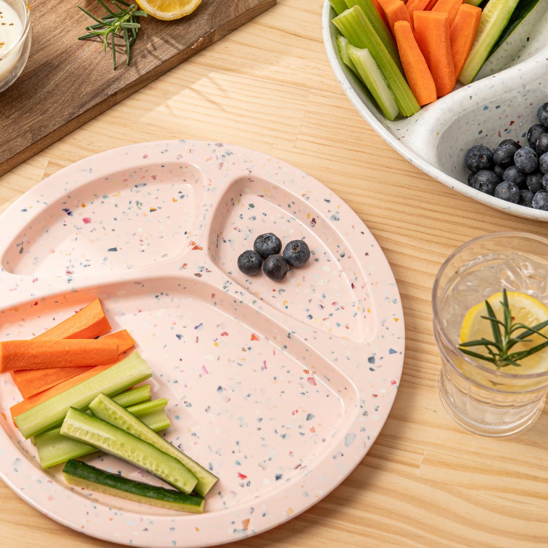 2-Piece Confetti Divided BBQ Plates Set - Pink Melamine Serving Dishes for Outdoor Picnics, Parties & Grilling