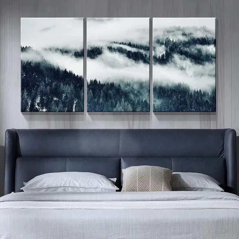 3-Piece Winter Misty Forest Landscape Metal Print Wall Art - Ready to Hang Home Decor for Living Room, Bedroom & Office