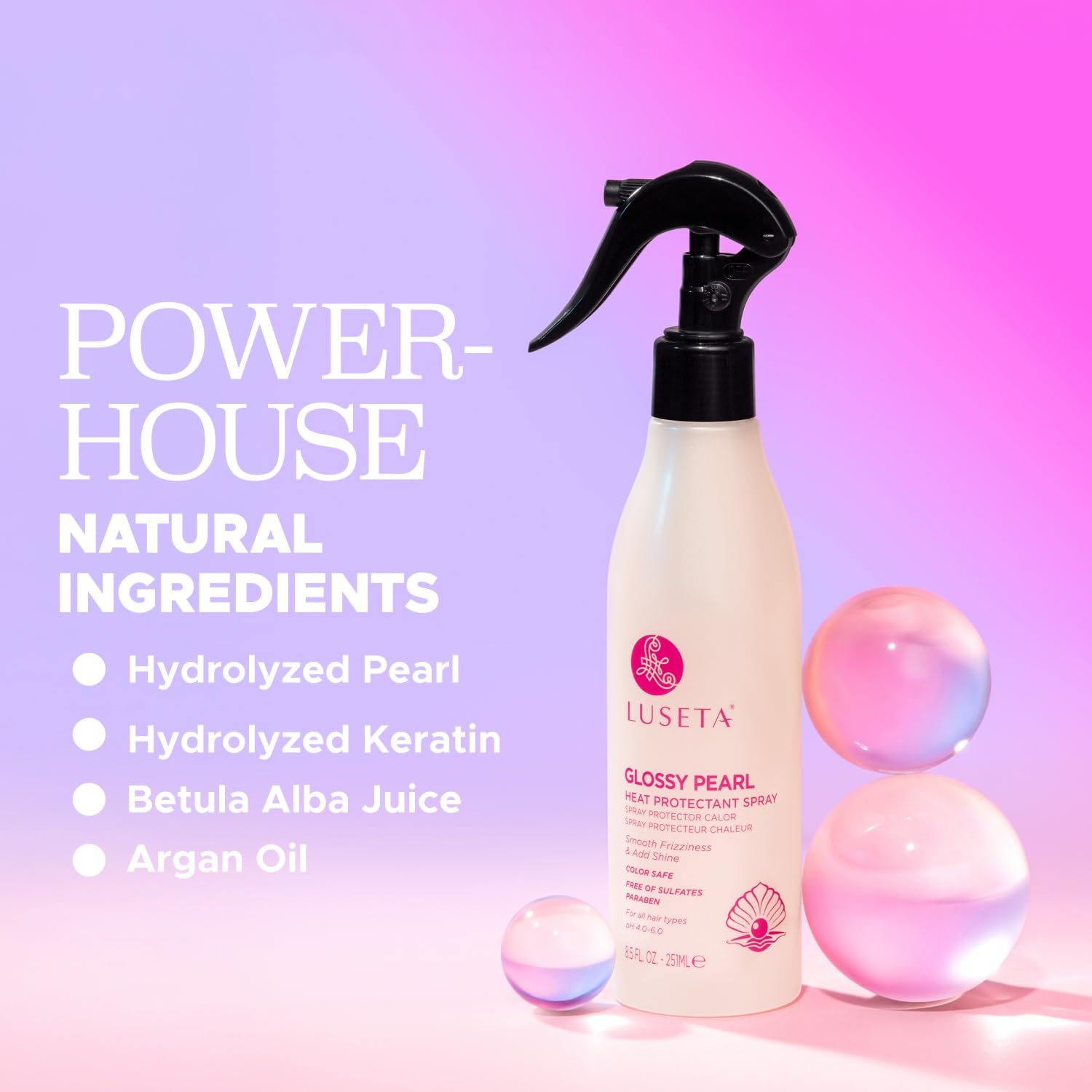 Luseta Glossy Pearl Shampoo & Conditioner Set with Heat Protectant Spray - Repair & Shine Treatment for Damaged Hair - Salon Quality Hair Care for Dry, Frizzy & Color-Treated Hair - Perfect for Daily Use & Styling Protection