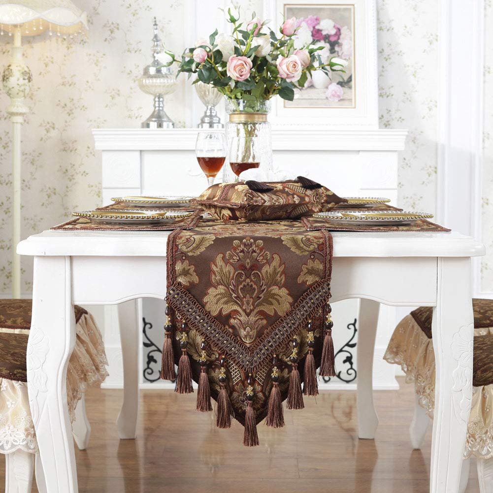 Vintage Luxury Jacquard Damask Floral Table Runner - 13