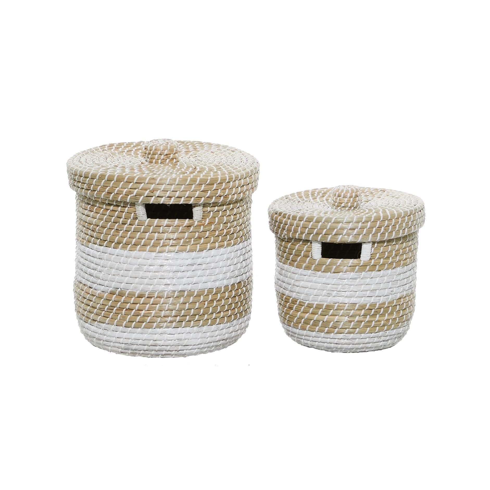 Deco 79 Seagrass Handmade Woven Storage Basket Set of 2 - 13