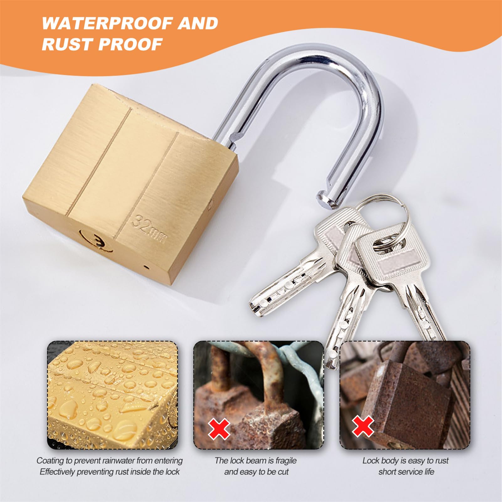 2PCS 32mm Brass Keyed Padlock with Keys - Heavy Duty Small Locker Lock for Gym, Suitcase, Luggage, Filing Cabinets & Outdoor Use - Secure Storage, Lockers & Travel Accessories