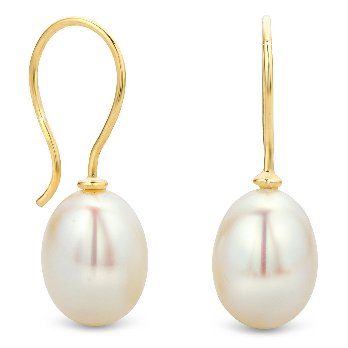 Orovi 9K 375 Yellow Gold Pearl Drop Earrings for Women | 8mm White Freshwater Pearls | Hypoallergenic Handmade Jewelry | Perfect for Weddings, Parties & Special Occasions