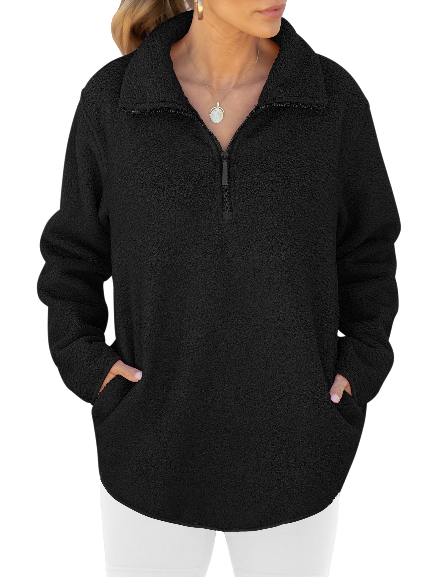ANRABESS Women's Oversized Sherpa Fleece Half-Zip Sweatshirt with Fuzzy Collar | Cozy Quarter Zip Pullover for Fall & Winter 2025 | Casual Outerwear for Cold Weather, Lounging & Outdoor Activities