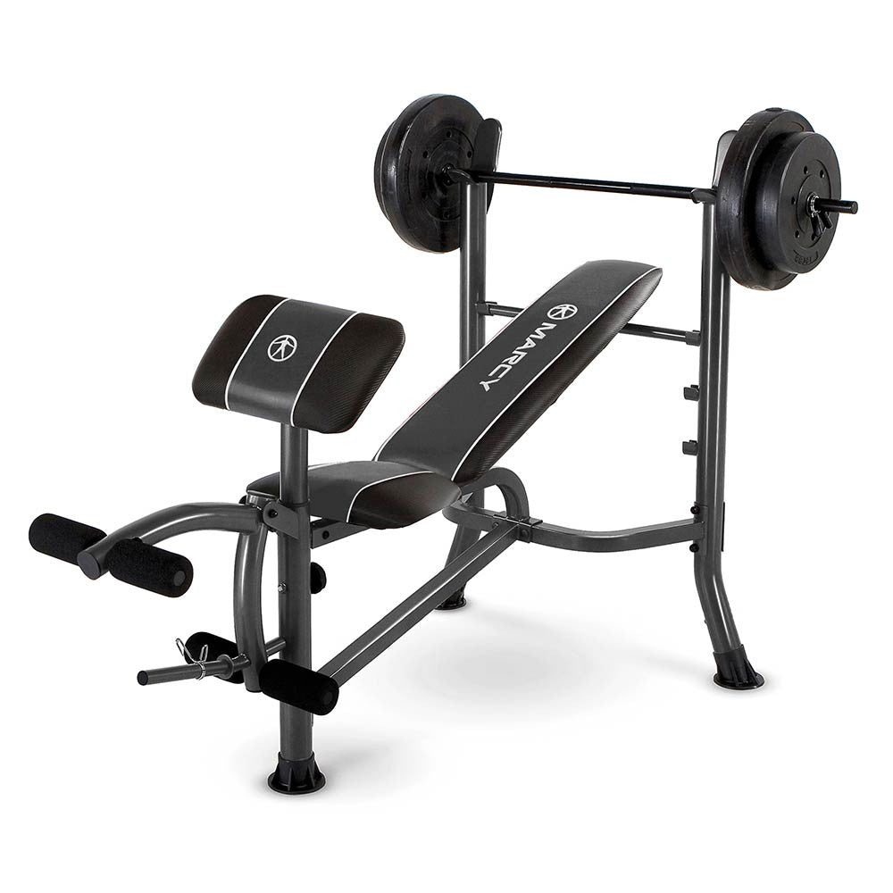 Marcy MWB 20101 Standard Weight Bench with 80lb Weight Set - Home Gym Equipment for Strength Training & Muscle Building | Perfect for Home Workouts, Fitness Enthusiasts & Beginners