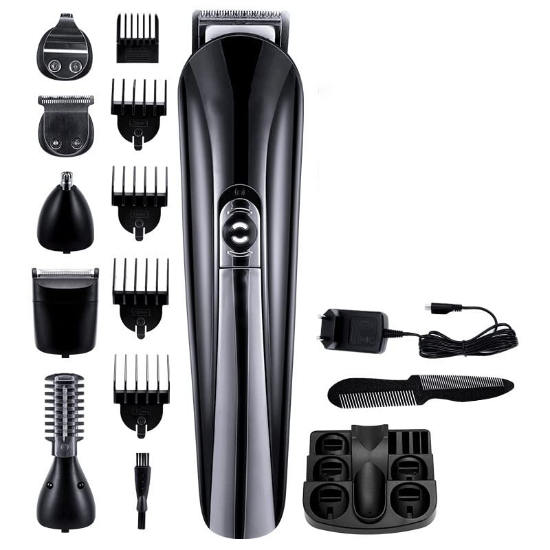 Professional 6-in-1 Electric Hair Clipper & Beard Trimmer Kit for Men - Cordless Hair Cutting Machine, Nose Ear Trimmer & Facial Grooming Tool - Perfect for Home Barbering, Travel & Personal Grooming