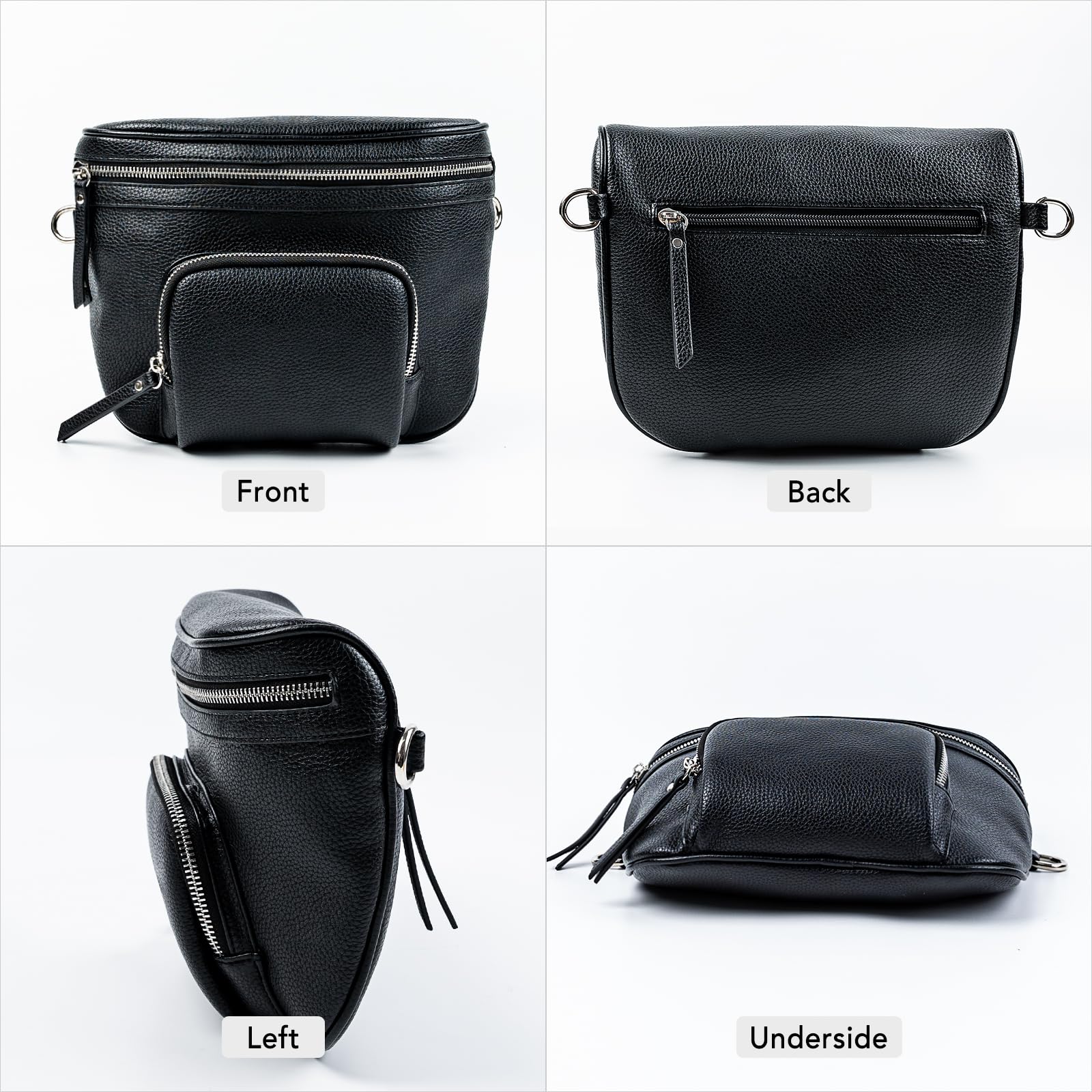 Letech+ Vegan Leather Crossbody Bags for Women & Men - Small Waist Pack Fanny Pack with Adjustable Wide Strap - Perfect for Travel, Running, Shopping & Daily Use (Black)
