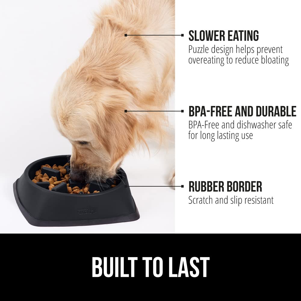 GORILLA GRIP Slow Feeder Dog and Cat Bowls - Interactive Puzzle Toy for Pet Food Training - Prevents Overeating in Puppies & Small/Large Breeds - 100% BPA Free - 4 Cup Capacity - Black - Perfect for Mealtime Enrichment & Pet Anxiety Relief