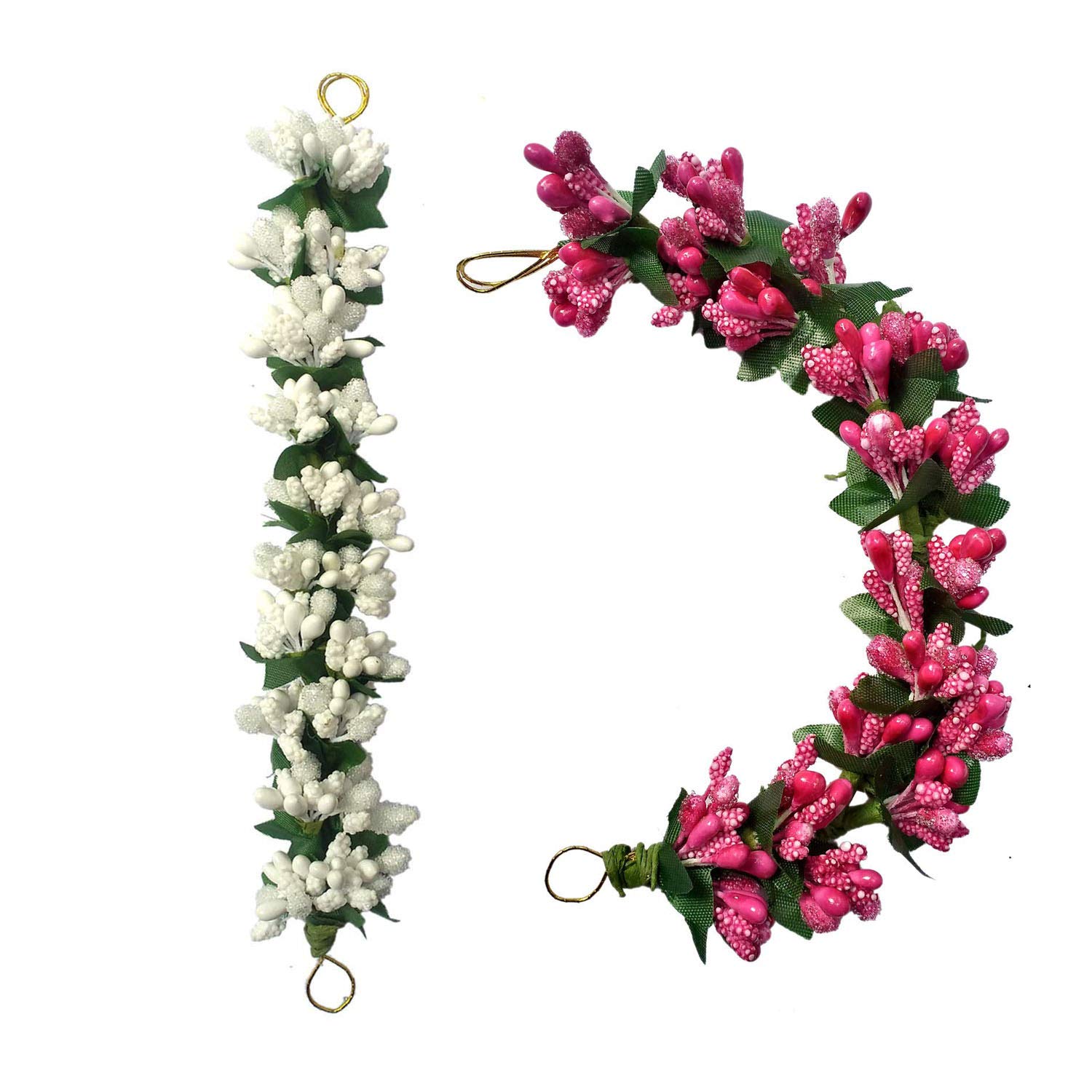 GuruEmbellish Artificial Flower Hair Gajra - 2 Pack Pink & White Floral Hair Accessories for Women & Girls | Perfect for Weddings, Parties & Boho Hairstyles