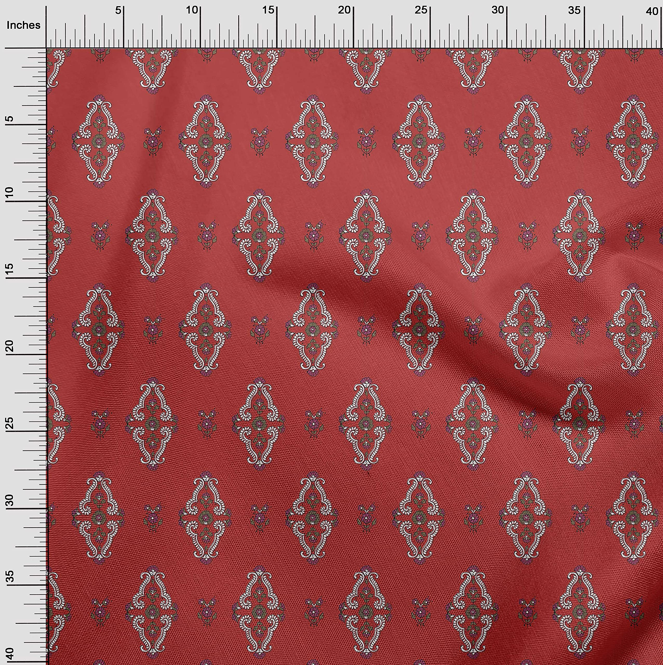 oneOone Rayon Red Printed Fabric Block - 56 Inch Wide Sewing Material by The Yard for DIY Clothing, Dresses & Home Decor Projects