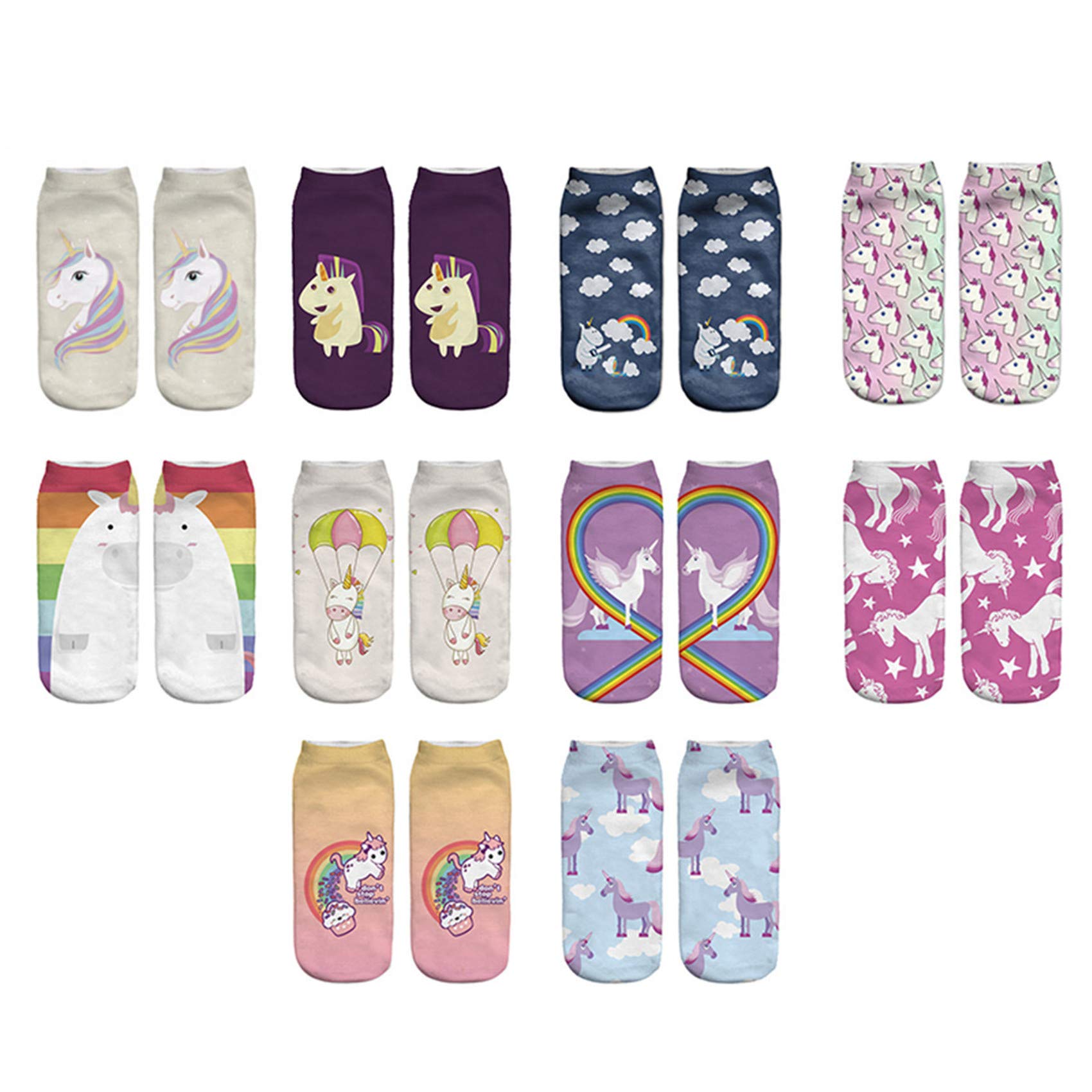 10 Pairs Cute Animal Print Ankle Socks for Girls - Cartoon Low Cut Socks Value Pack - Christmas Gift Idea for Kids - Perfect for School, Sports & Daily Wear