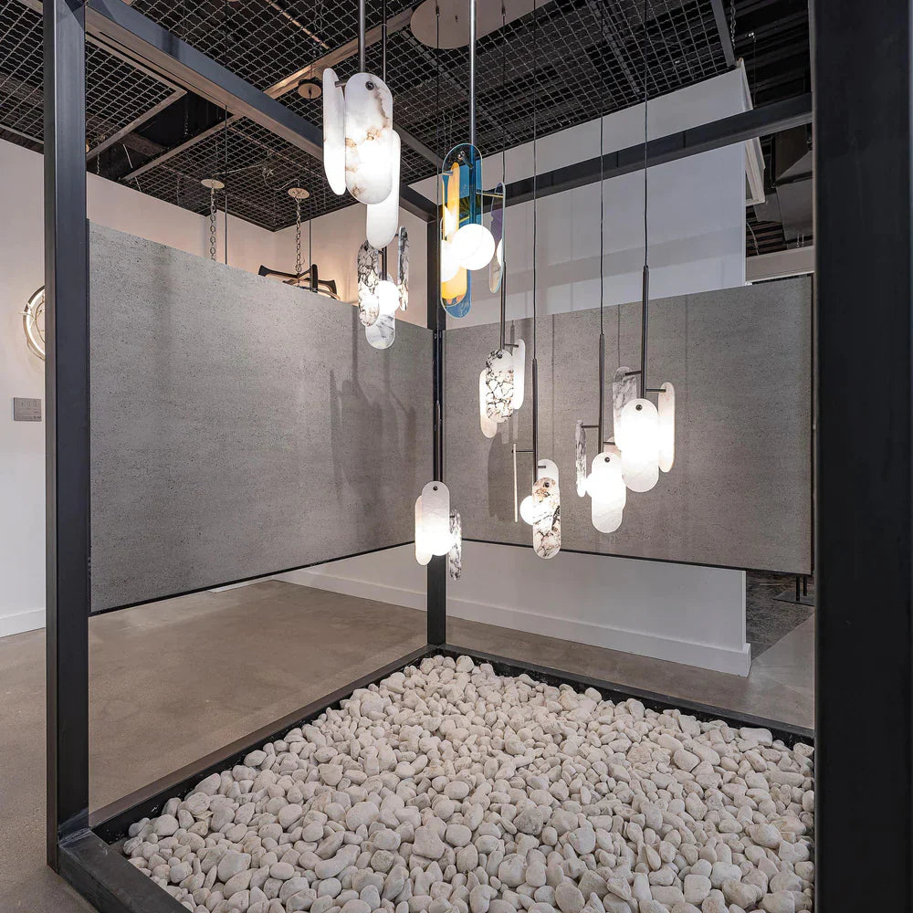 Studio M Alabaster Megalith Single Pendant Light - Modern Minimalist Hanging Fixture for Dining Room, Kitchen Island & Bedroom Lighting