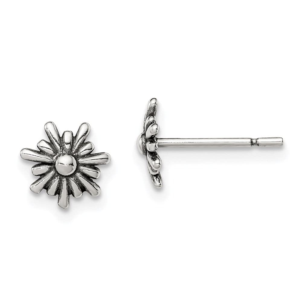 Sterling Silver Flower Post Earrings for Women - Polished & Antiqued Fine Jewelry - Elegant Gift for Weddings, Parties & Everyday Wear