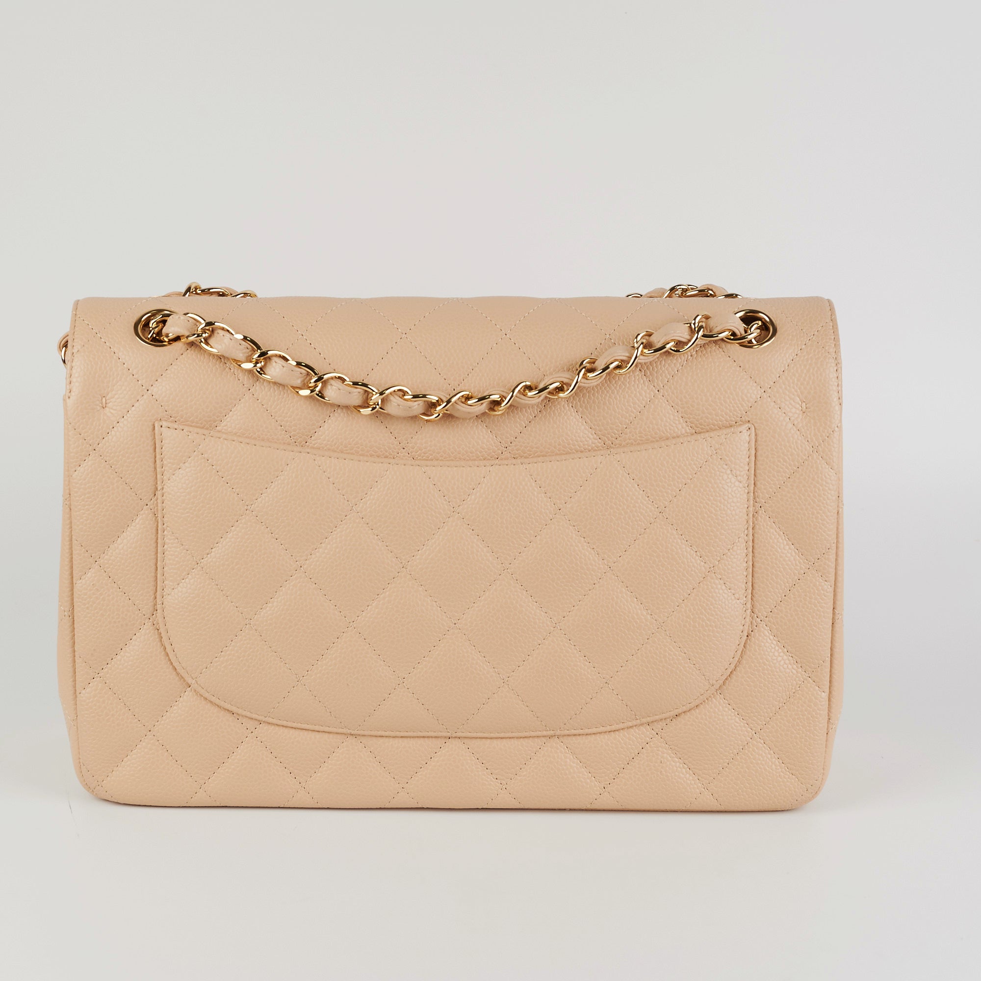 Chanel Classic Double Flap Jumbo Beige Caviar Leather Shoulder Bag - Luxury Designer Handbag for Women, Perfect for Work, Parties & Special Occasions