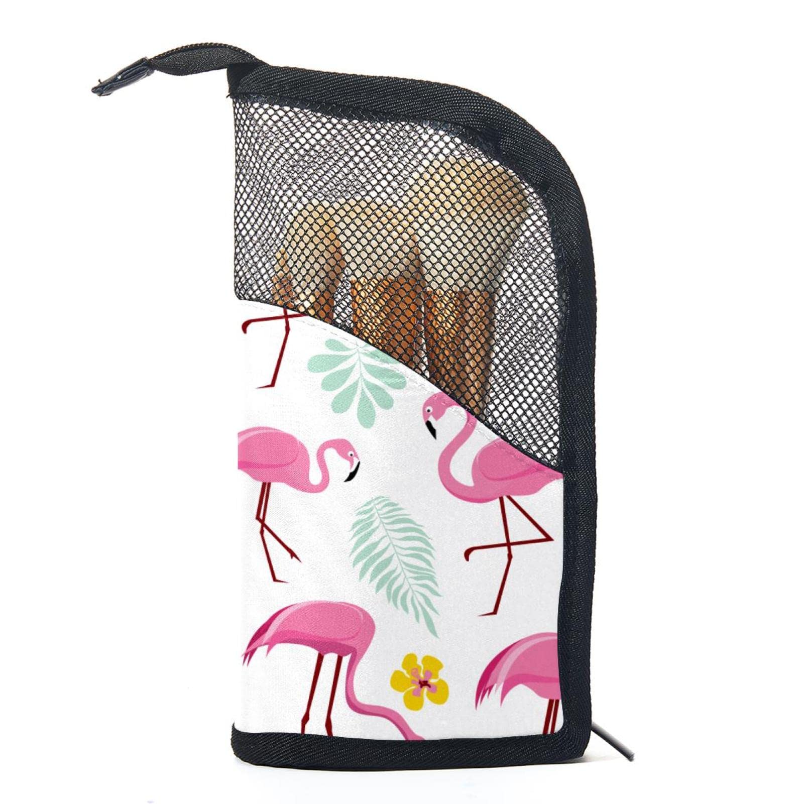 Portable Makeup Brush Organizer Bag with 12 Slots - Pink Flamingo & Palm Leaf Design, Travel Cosmetic Brush Holder Case for Makeup Artists & Beauty Lovers (Perfect for Travel, Home Vanity & Professional Makeup Kits)