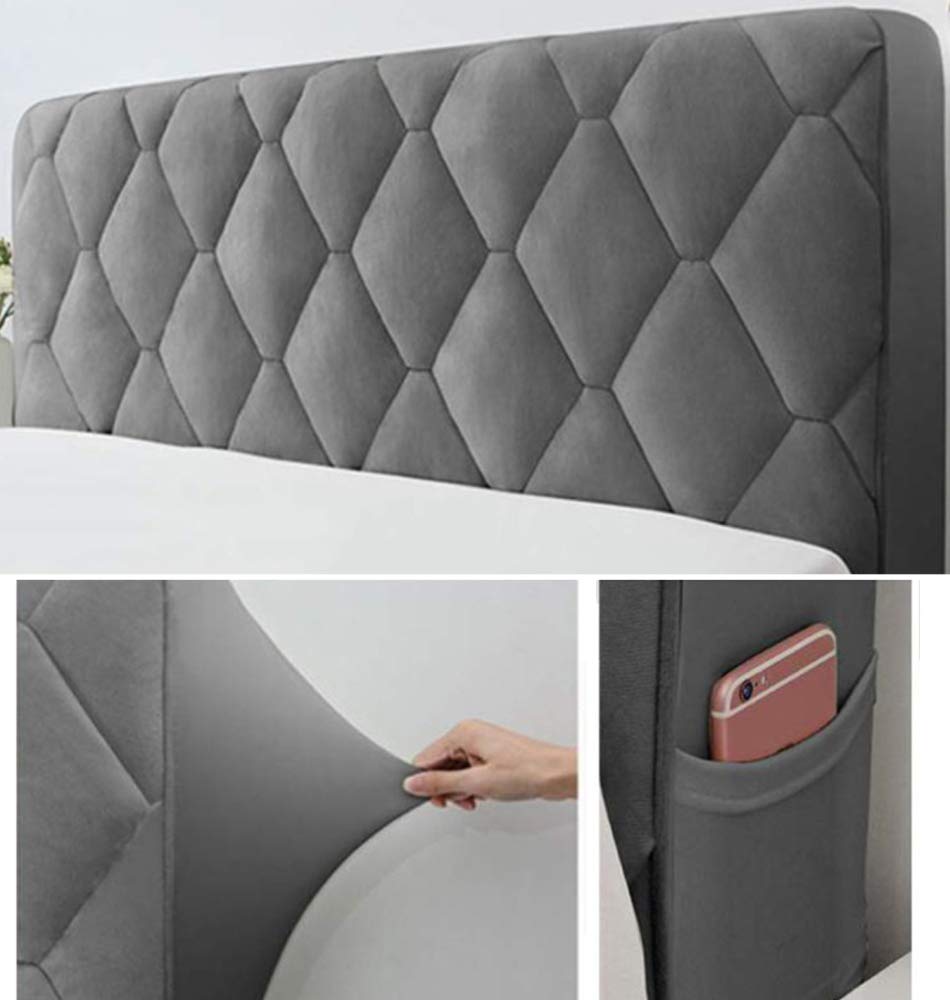 YUPAK Queen Size Dark Gray Headboard Cover - Stretchable Slipcover with Side Pockets, Dustproof Cotton Protector for Twin, Full, King Headboards (63 Inch/160cm) - Perfect for Bedroom Decor, Dust Protection & Easy Cleaning