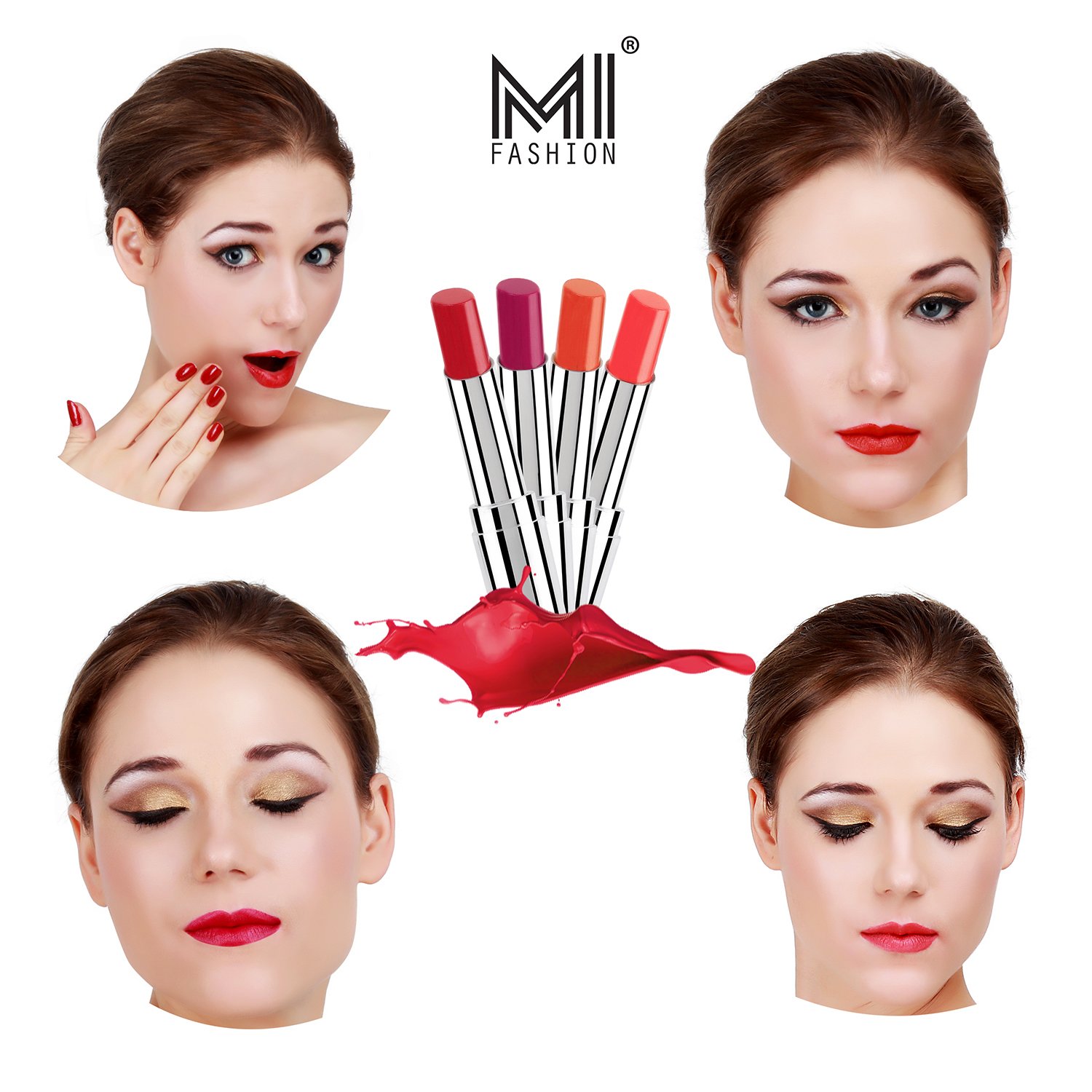 MI Fashion Long-Lasting Matte Lipstick Set of 4 - Red Alert, Purple Passion, Brick Red, Pink Wink | 9-Hour Wear, Moisturizing Formula | Perfect for Work, Date Night & Special Occasions