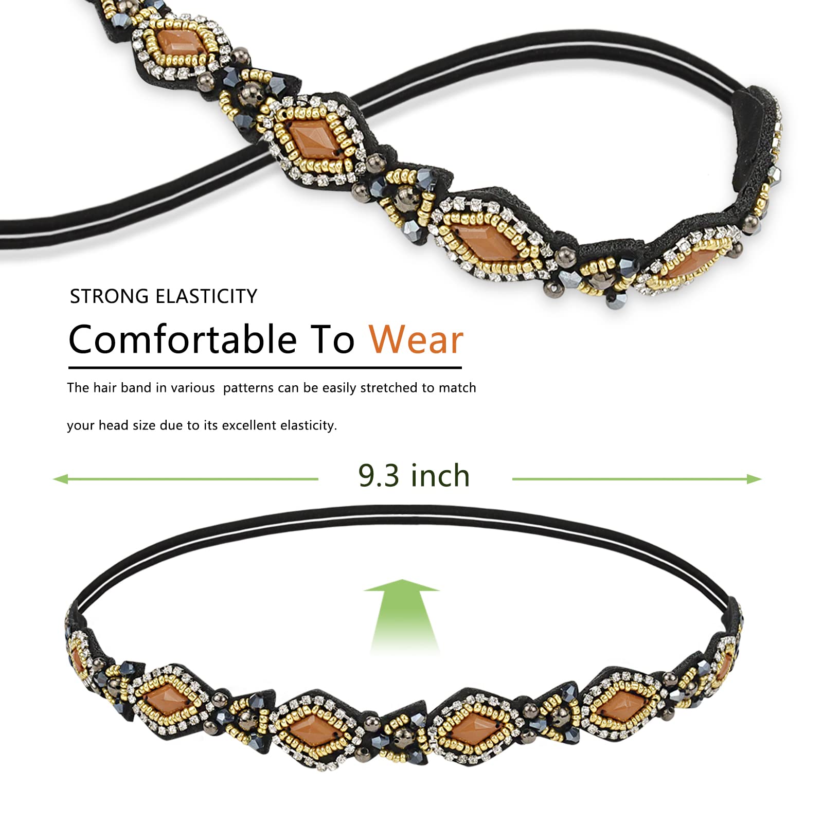 AMCAMI 5-Piece Rhinestone Beaded Hairband Set for Women - Elegant Crystal Jeweled Headbands - Handmade Hair Accessories for Women & Girls (Weddings, Parties, Prom, Daily Wear)