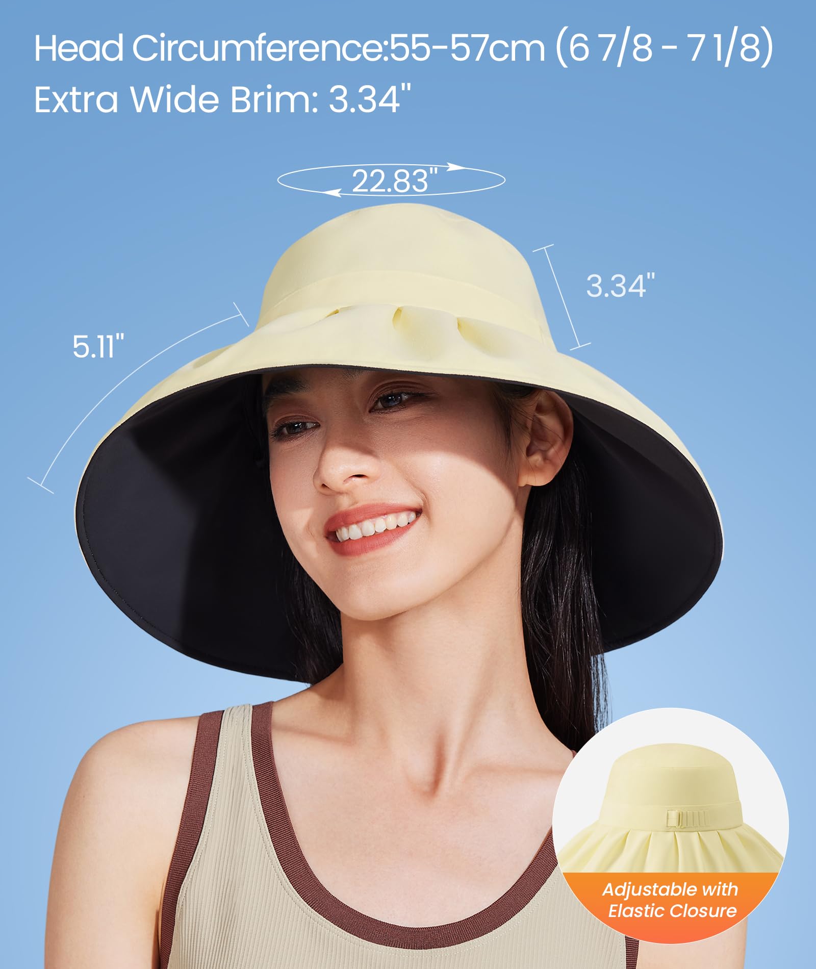 BENEUNDER Women's UPF50+ UV Protection Visor Hat - Adjustable, Foldable Wide Brim Sun Hat for Summer, Travel, Beach, Hiking & Outdoor Activities