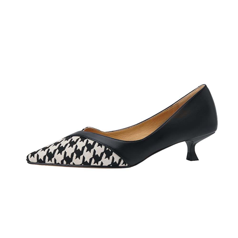 TinaCus Women's Pointed Toe Kitten Heel Pumps - Genuine Leather & Fabric Dress Shoes for Work, Party & Special Occasions