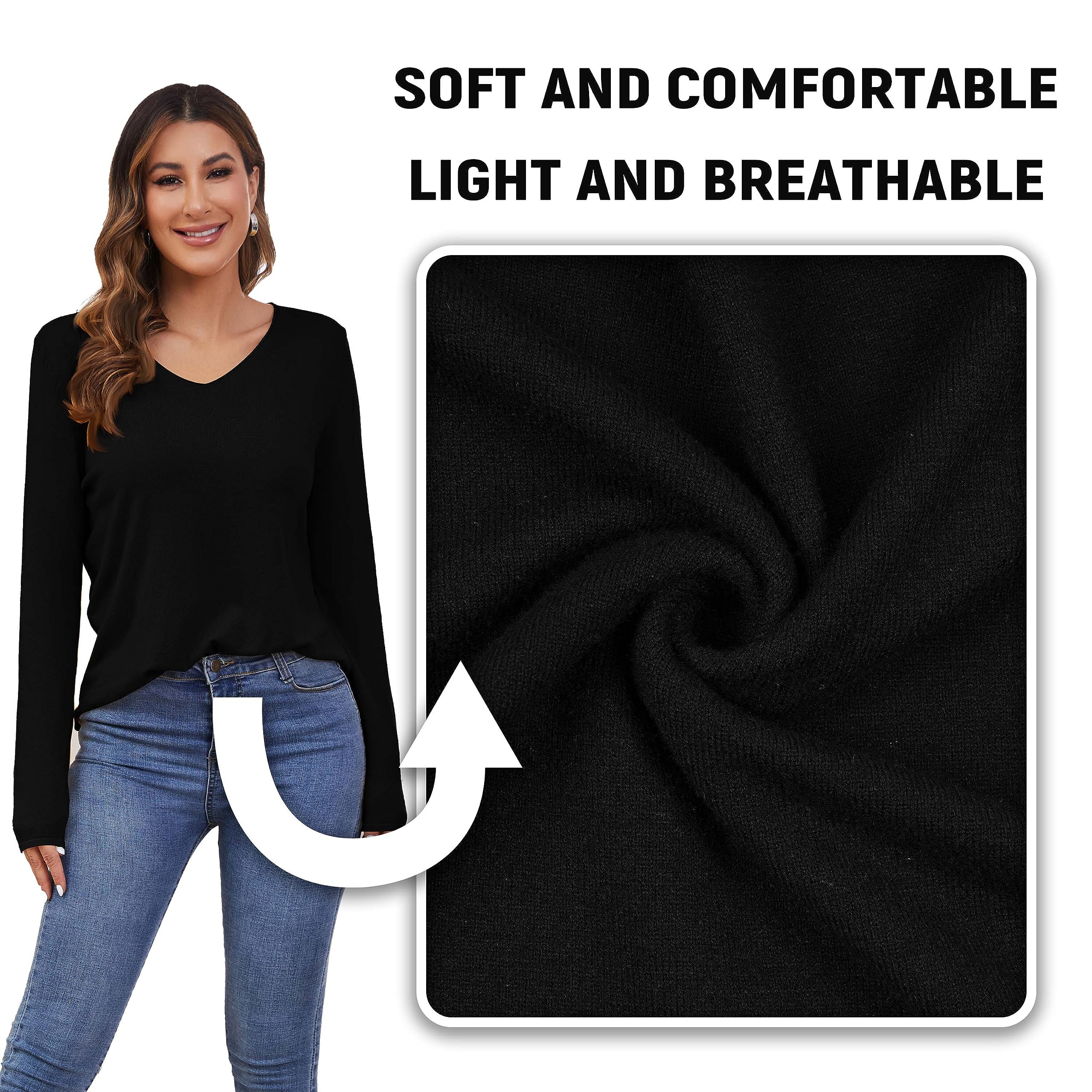 Women's V-Neck Pullover Sweater - Soft Knit Lightweight Long Sleeve Jumper Top for Casual Wear & Office Outfits | Cozy Fall & Winter Fashion