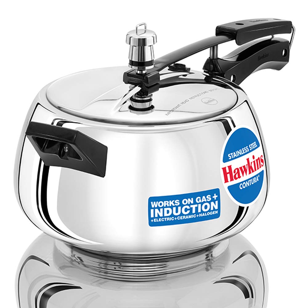 Hawkins 5L Contura Stainless Steel Pressure Cooker with Inner Lid - Induction Compatible Handi Cooker for Fast Cooking (Silver, SSC50) | Perfect for Indian Cuisine, Meal Prep & Quick Family Dinners