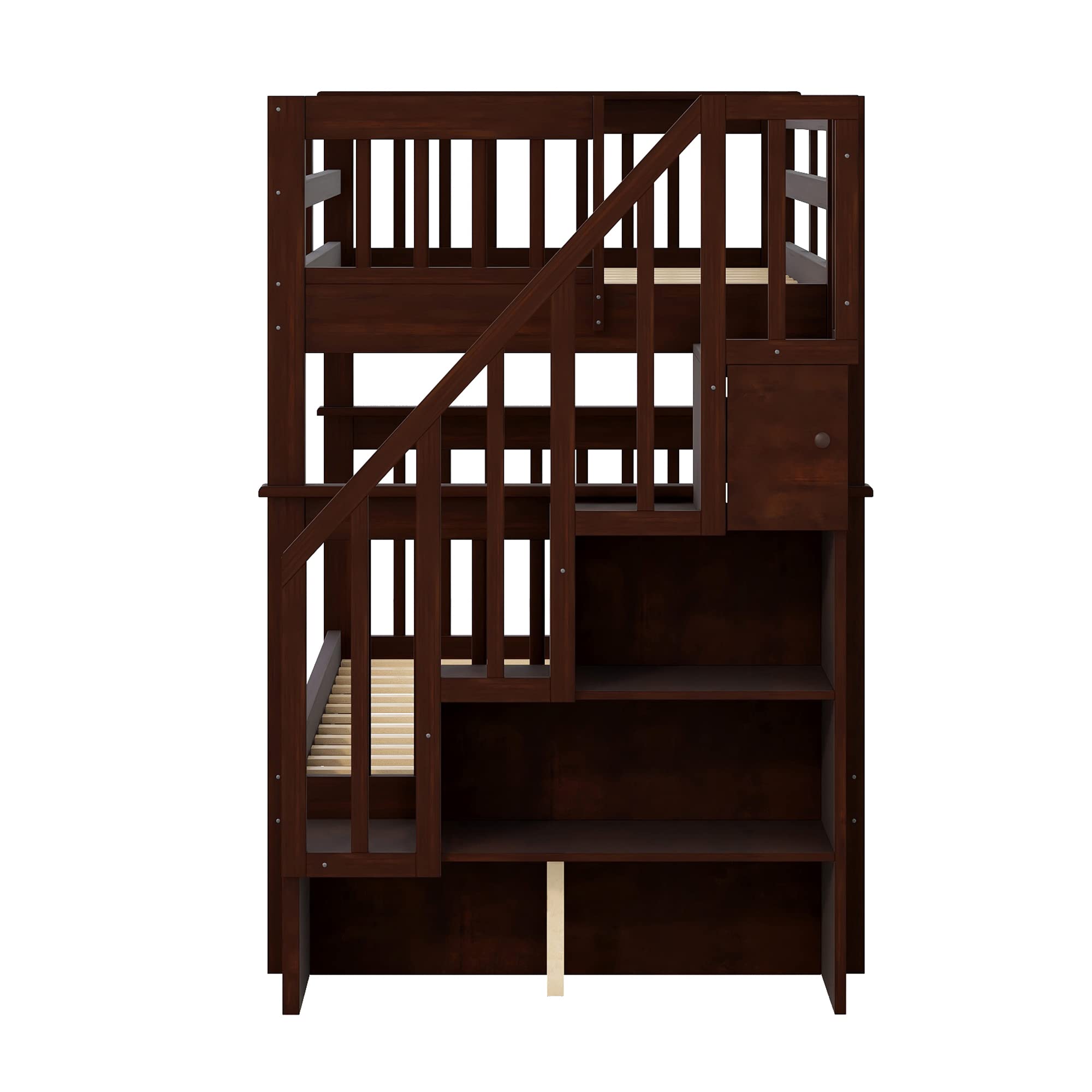 Harper & Bright Designs Twin Over Twin Bunk Bed with Stairs - Solid Wood Bunk Bed Frame with Storage & Guard Rail for Kids, Teens, Adults - Perfect for Bedroom, Dorm, Guest Room & Small Spaces (Espresso)