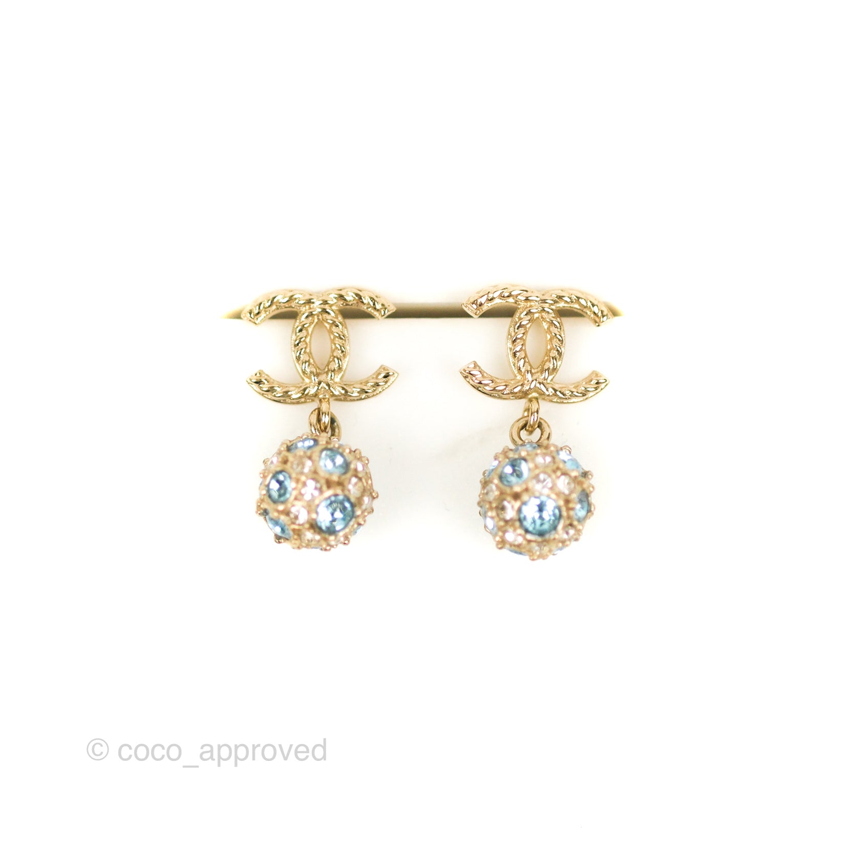 Chanel CC Blue Crystal Drop Earrings - Gold Tone 20V Fashion Jewelry for Women | Perfect for Parties, Weddings & Special Occasions